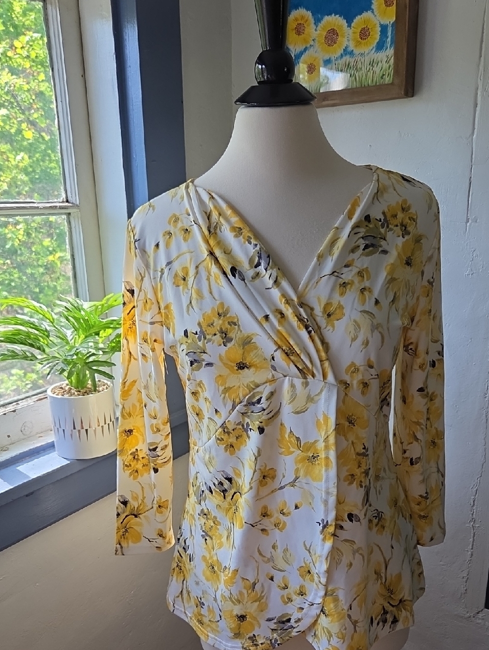 Floral Wrap-Front Blouse in Yellow